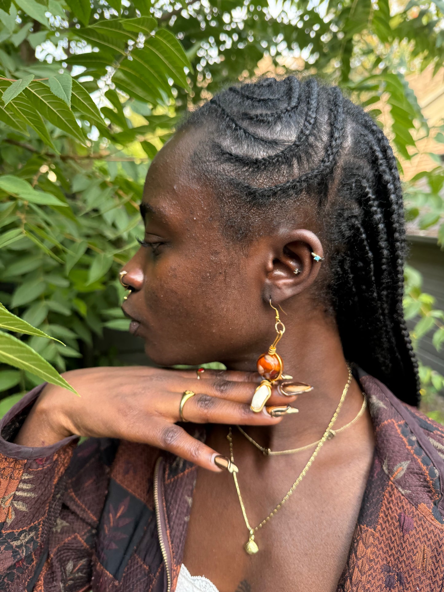 Beaded Marble Earrings with Cowrie