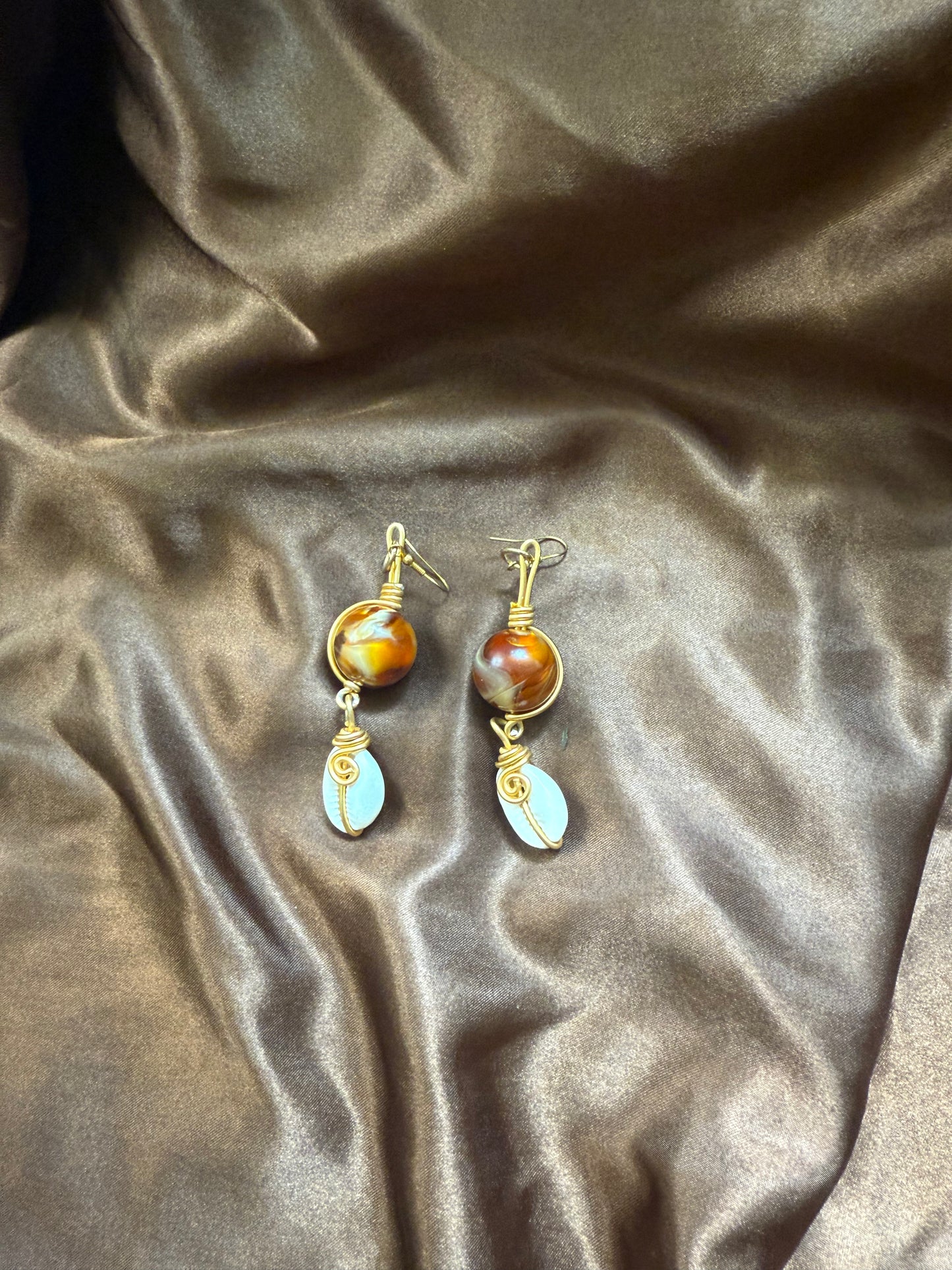 Beaded Marble Earrings with Cowrie