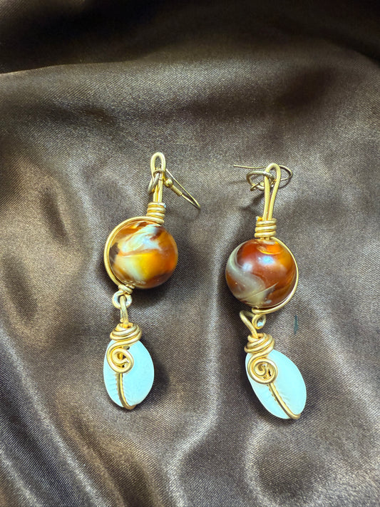 Beaded Marble Earrings with Cowrie