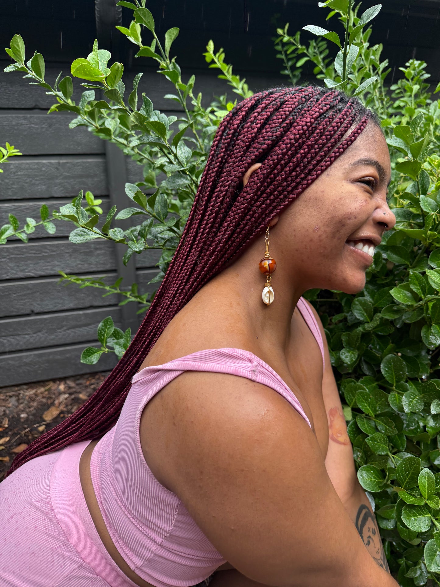 Beaded Marble Earrings with Cowrie