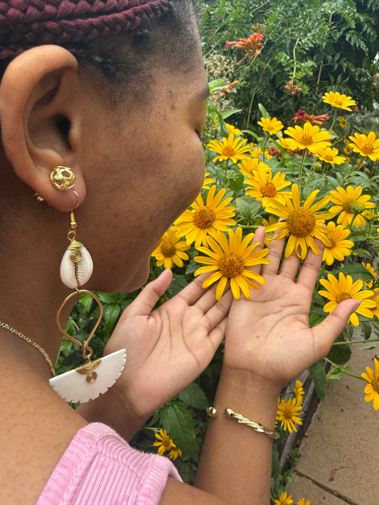 Elegant Cowrie and Bone Earrings